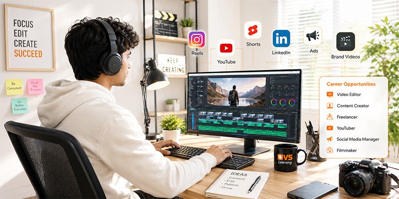Young Indian video editor creating content for YouTube, Instagram Reels, social media and digital marketing careers